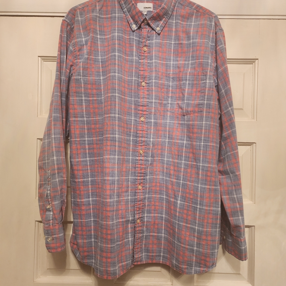 Sonoma Mens XL ButtonDown LongSleeved Shirt Front Pocket 100% Cotton Lightweight